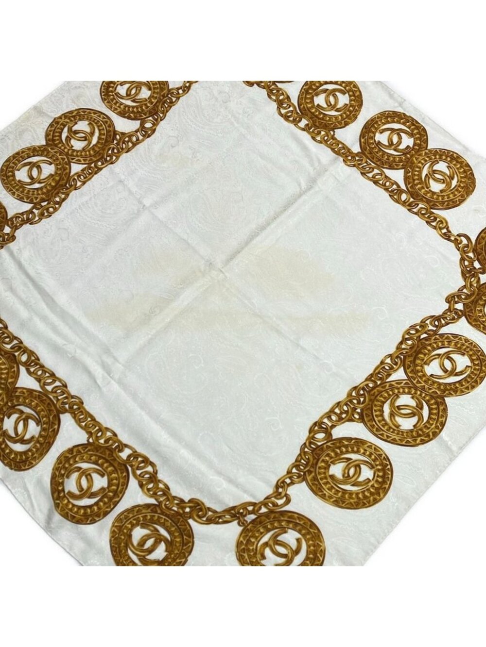 Chanel Scarf Ivory Brown Multi Paisley CC Logo